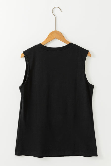 Crew Neck Pleated Tank Top