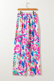 Rose Red Boho Flower Print Loose Wide Leg Pants