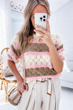 Color Block Crochet Half Sleeve Sweater