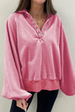 Snap Buttons Collared Balloon Sleeve Oversized Sweatshirt