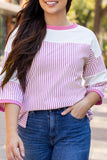 Striped Patchwork 3/4 Sleeve Oversize Top