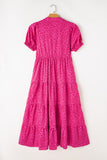 Flower Mock Neck Puff Sleeve Tiered Maxi Dress