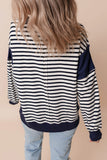 Stripe Color Block Exposed Seam Loose Fit Sweatshirt