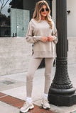 Oversize Slit Sweatshirt Ribbed Leggings Set