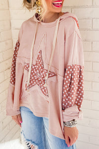 Star Pattern Drawstring Patchwork Hoodie