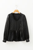 Metallic Frilled V Neck Puff Sleeve Babydoll Blouse