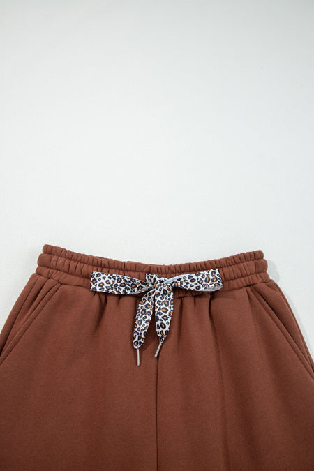 Fleece Lined Leopard Drawstring Pants