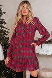 Plaid Half Button Long Sleeve Shirt Mini Dress