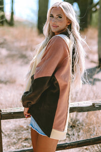 Oversized Color Block Patchwork High Low Hoodie