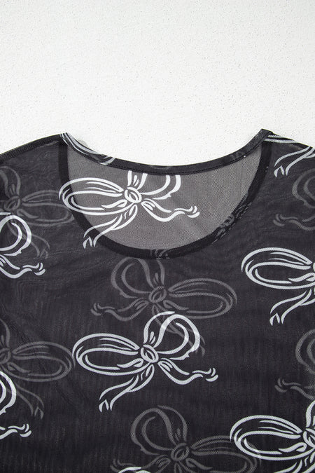 Bow Long Sleeve Mesh Top