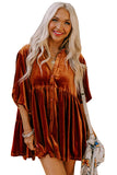 Chestnut 3/4 Sleeve Tunic Babydoll Velvet Shirt