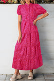 Flower Mock Neck Puff Sleeve Tiered Maxi Dress