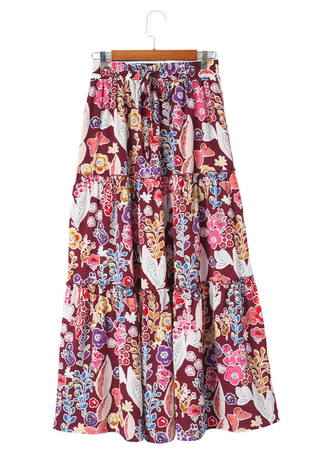 Boho Floral Print High Waist Maxi Skirt