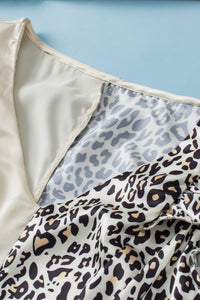 Half Leopard Patchwork Ruffle Sleeve Blouse
