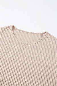 Lettuce Cuffs Drop Shoulder Loose Ribbed Knit Top