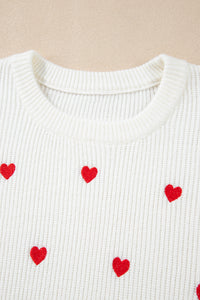 Heart Shape Drop Shoulder Round Neck Sweater