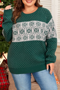 Christmas Snowflake Pattern Drop Shoulder Plus Size Sweater