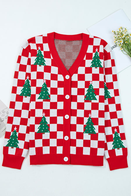 Checkered Christmas Cardigan Sweater
