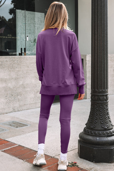 Oversize Slit Sweatshirt Ribbed Leggings Set