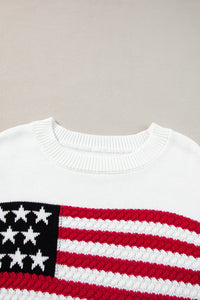 American Flag Cable Knit Drop Shoulder Sweater