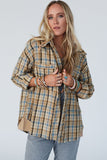 Waffle Knit Patchwork Hooded Plaid Shacket