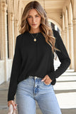 Solid Exposed Seam Crew Neck Long Sleeve Top