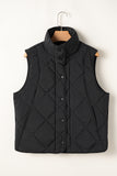 Quilted High Neck Button Up Pocket Vest Coat