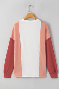 Color Block Long Sleeve Ribbed Loose Top