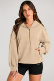 Solid Kangaroo Pocket Half Zipper Oversized Hoodie