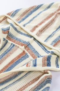 Striped Knit Kangaroo Pocket Hooded Sweater