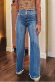 High Waist Raw Hem Flare Jeans