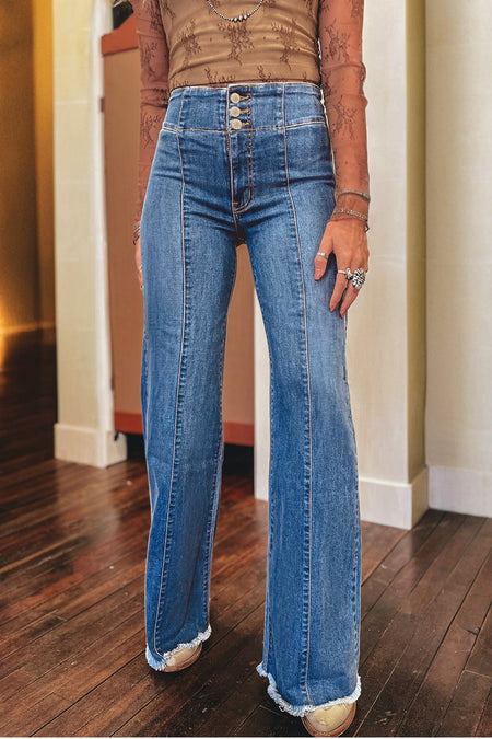 High Waist Raw Hem Flare Jeans