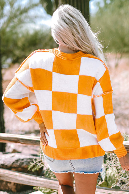 Checkered Bishop Sleeve Sweater