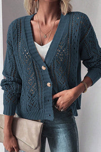 Open Knit Drop Shoulder Sweater Cardigan