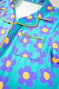 Flower Print Short Sleeve Shirt Pajamas Set