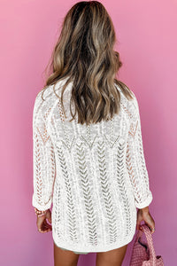 White Solid Open Knit Cardigan