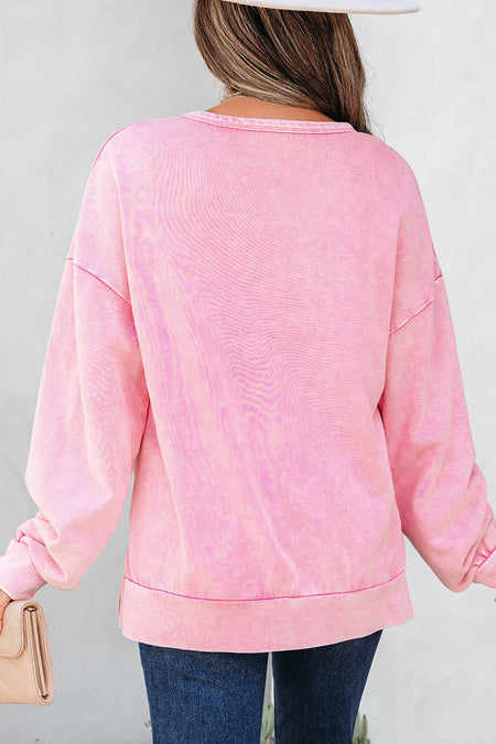 Mineral Wash Big Bow Patchwork Pullover Sweatshirt