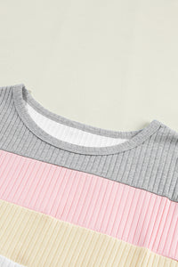 Ribbed Color Block Patchwork T-shirt