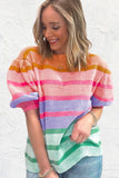 Colorful Stripe Bubble Short Sleeve Sweater