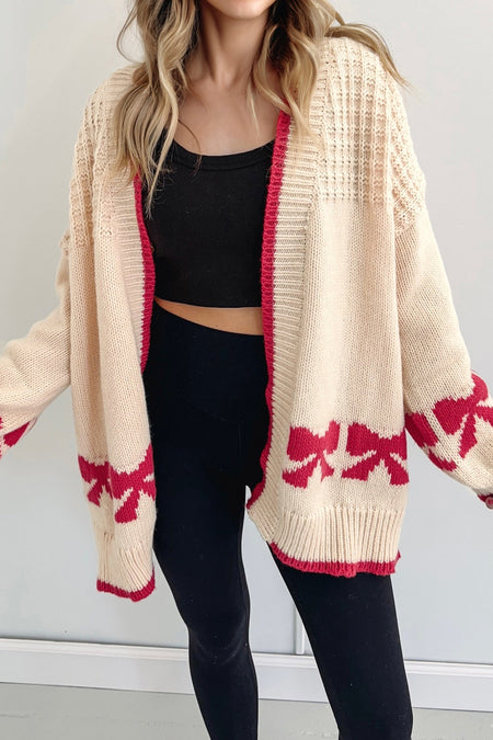 Bow Pattern Open Front Cardigan