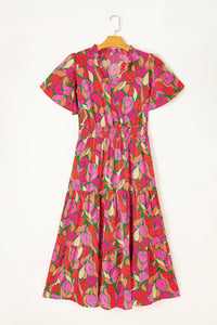 Floral Short Sleeve Smocked Waist Maxi dress