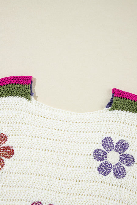 Daisy Flower Pointelle Knit Sweater