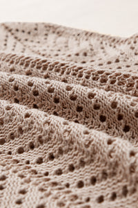 Pale Khaki Scalloped Hem V Neck Crochet Knit Vest