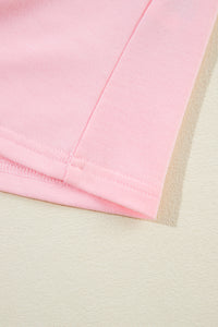 Light Pink Rhinestone Pearl Puff Half Sleeve Top