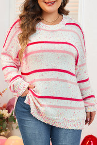 Stripe Drop Shoulder Side Split Plus Size Sweater