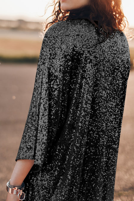 Sequin 3/4 Sleeve Open Front Duster Kimono