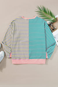 Stripe Casual Stripe Colorblock Drop Shoulder Oversize Sweatshirt