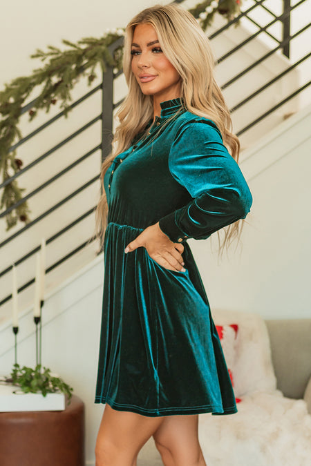 Navy Blue Frilled Neck Buttoned Front Velvet Top