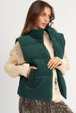 Corduroy Stand Neck Zipped Puffer Vest