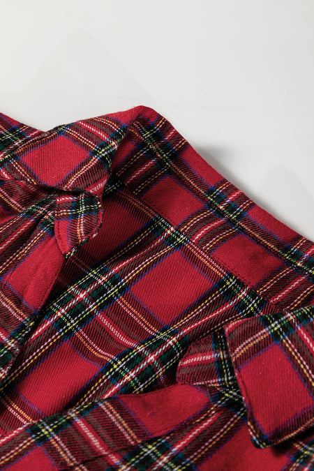 Plaid Half Button Long Sleeve Shirt Mini Dress